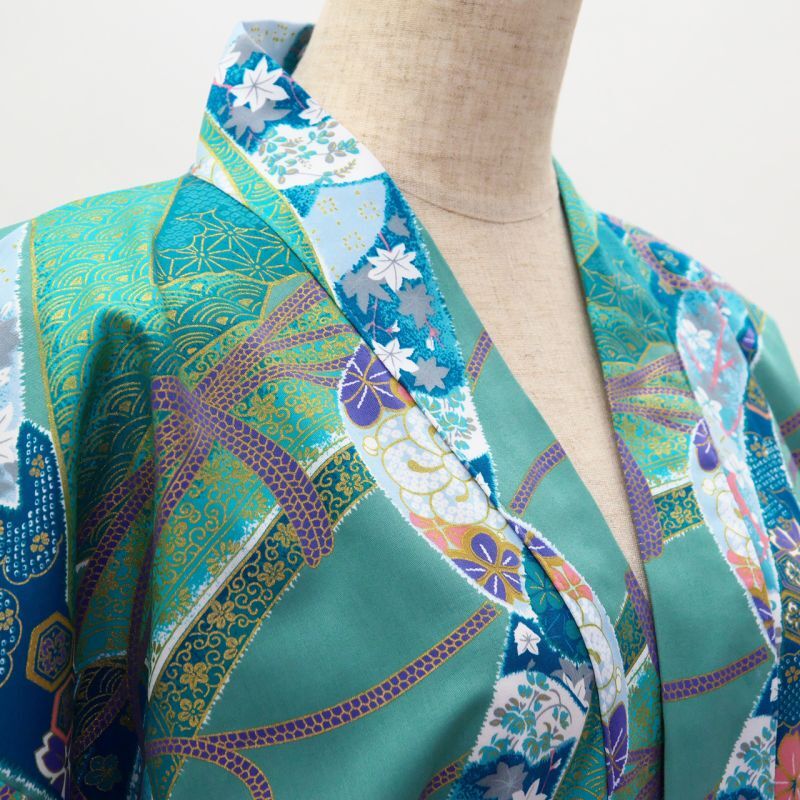 Flower & Ribbon Happi-Coat robe - Short cotton robe (3/4 length) - Lady's  - En-Kimono Online